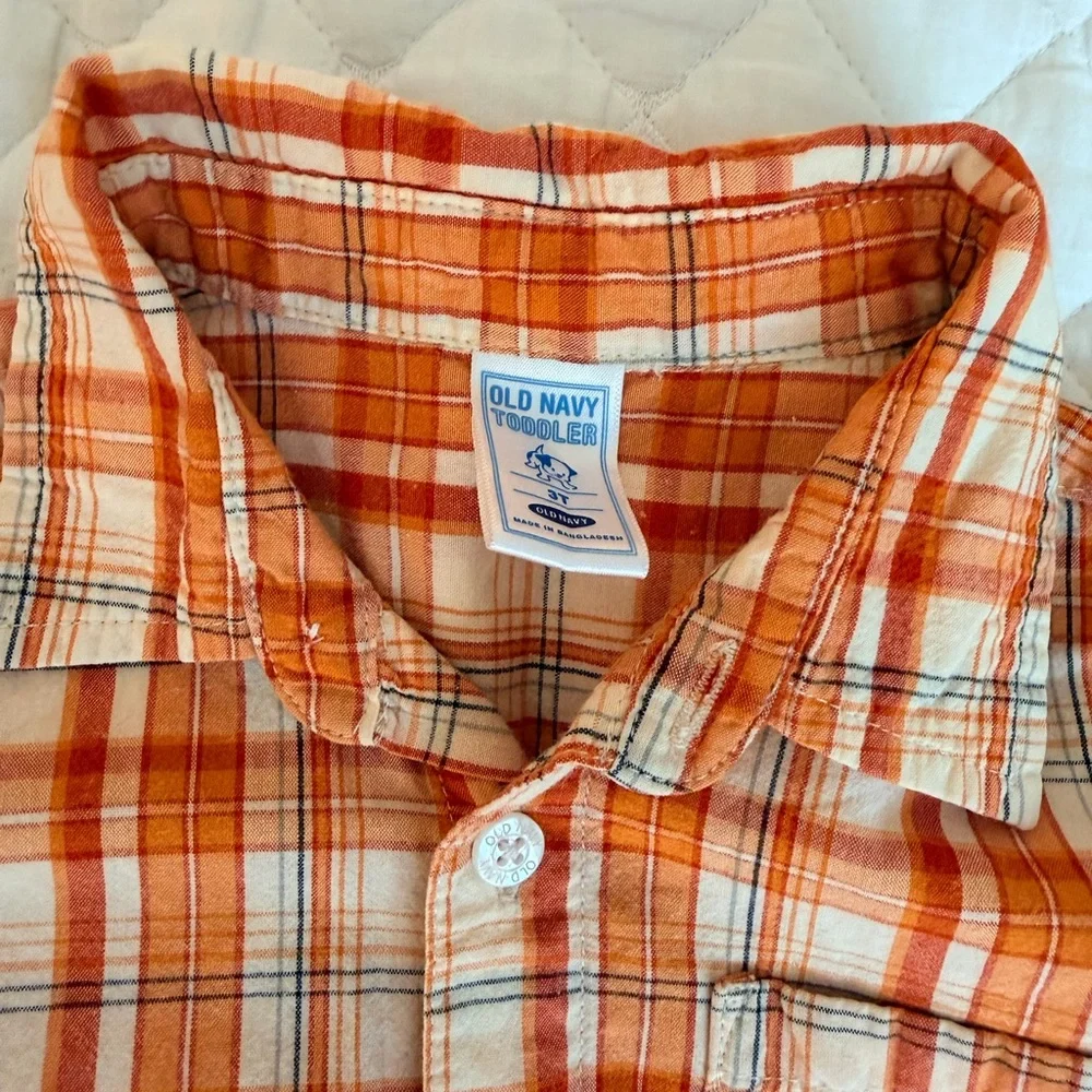 Old Navy Kids Orange Plaid Button Down Shirt